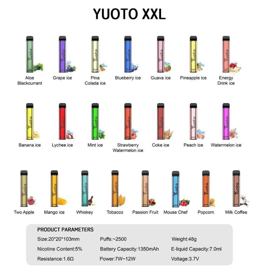 YUOTO XXL DISPOSABLE VAPE 2500 PUFFS UAE